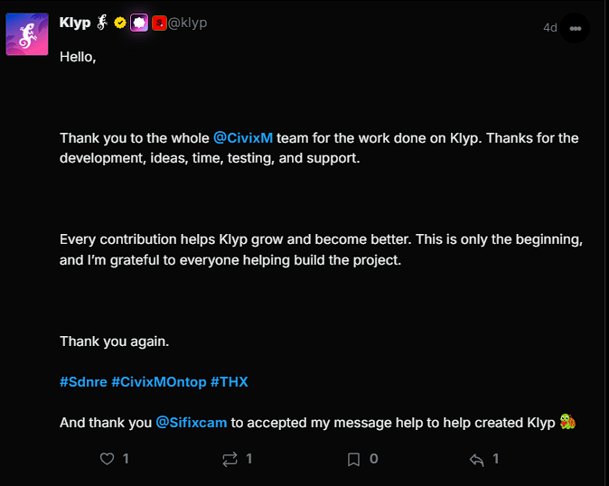 Klyp thanks CivixM