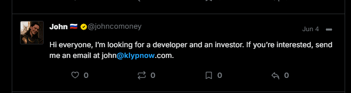 John looking for developer and investor