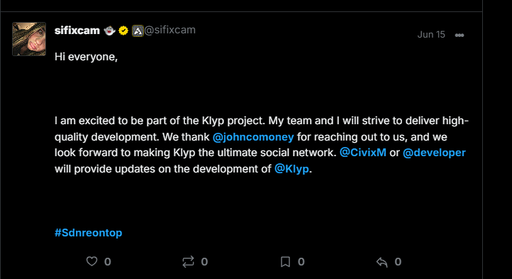 Sifixcam Klyp project message