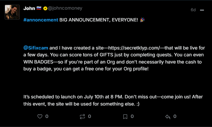 SecretKlyp announcement by John